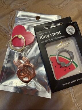 Watermelon Phone Ring Stent + Rose Gold cactus + heart ring stent
